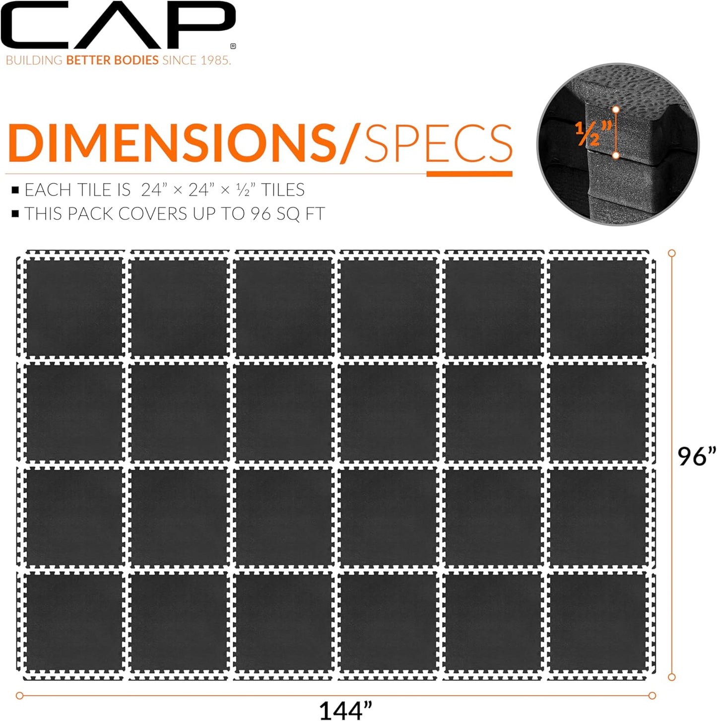 CAP Puzzle Exercise Mats | 1/2” Thick EVA Interlocking Foam Tiles for Home Gym Flooring | Multiple Options