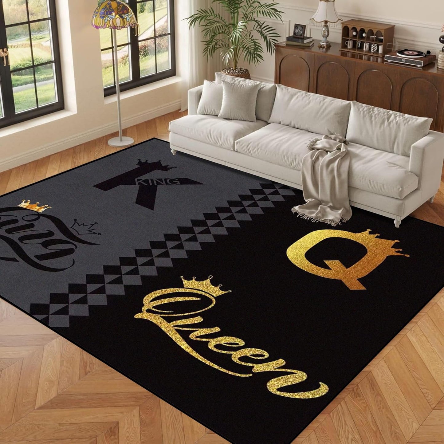 5' X 7' Queen and King Rug Black Grey Area Rugs Dining Living Room Bedroom Kitchen Office Yoga Room Washable Floor Mat Doormats Throw Rug Carpet Room Decor