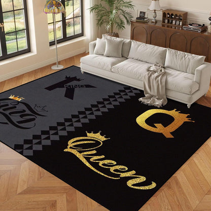 5' X 7' Queen and King Rug Black Grey Area Rugs Dining Living Room Bedroom Kitchen Office Yoga Room Washable Floor Mat Doormats Throw Rug Carpet Room Decor