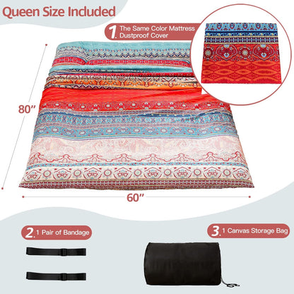 MAXYOYO Bohemian Retro Mattress Boho Floral Japanese Futon Mattress Tatami Floor Mat Foldable Portable Camping, Sleeping Pad, Lounger Couch Bed Full Size