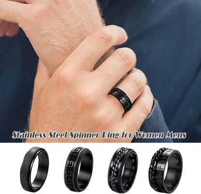 FUNRUN JEWELRY Stainless Steel Fidget Anxiety Ring for Women Men Fidget Spinner Rings Moon Star Celtic Stress Relieving Spinning Ring Wedding Band Rings Set,4-6Pcs
