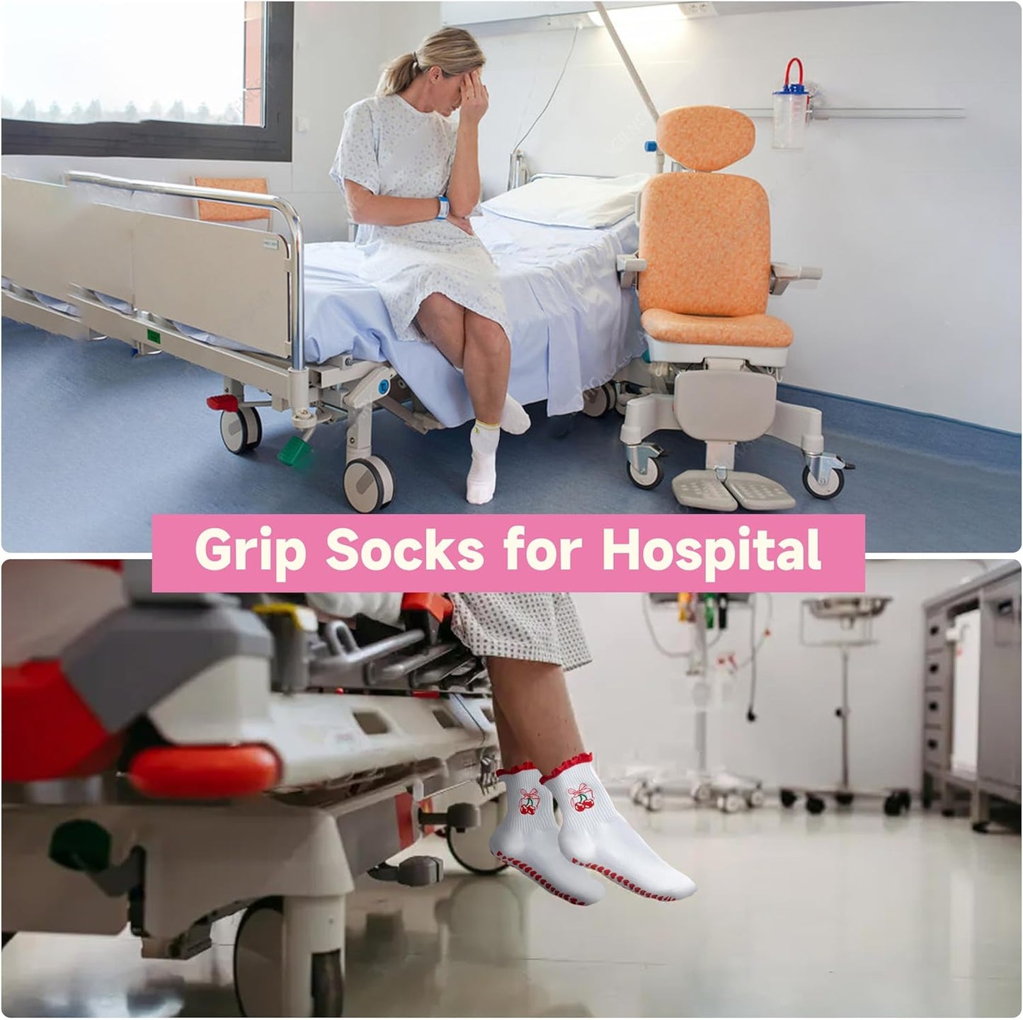 Grip Socks Pilates,4/6Pairs Cotton Cute Pilates Socks for Women, Ruffle Grippy Sock for Yoga Barre Hospital 5-10in