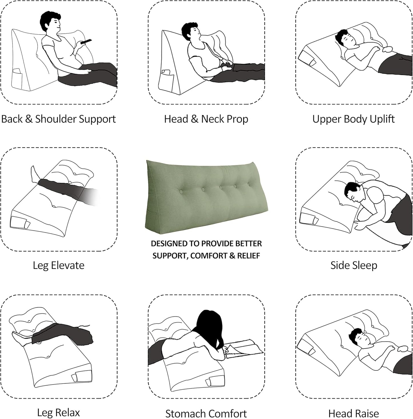 Cotton Linen Daybed Pillow Large Filled Triangular Soft Headboard Wedge Cushion Bed Backrest Positioning Support Reading Pillow for Adult Shoulder Lumbar Leg Bolster（Yellow, Small）