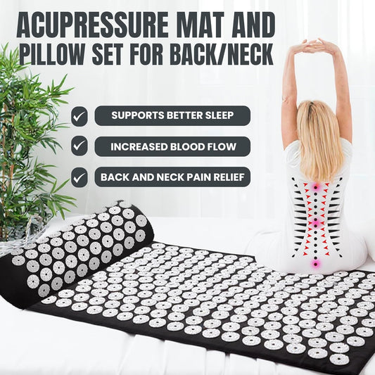 Acupressure Mat & Pillow Set with Carry Bag | Natural Back & Neck Relief | Full Body Acupuncture Massage Mat for Relaxation, Circulation & Better Sleep
