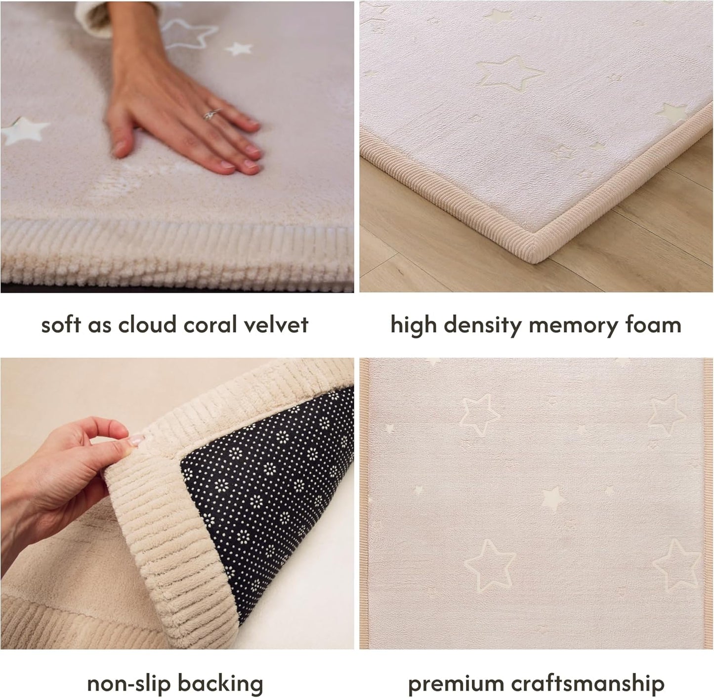 Hakuna Matte CloudSoft Mat for Floor 60" x 80" Beige – Coral Velvet Memory Foam Rug – Non-Slip, Water-Resistant