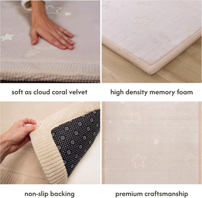 Hakuna Matte CloudSoft Mat for Floor 60" x 80" Beige – Coral Velvet Memory Foam Rug – Non-Slip, Water-Resistant