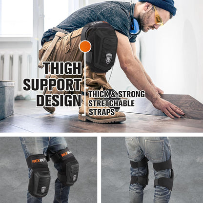 REXBETI Knee Pads for Work, Construction Knee Pads for Men, Heavy Duty Comfortable Anti-slip Foam Gel Knee Pads for Gardening Flooring and Cleaning, Strong Stretchable Straps, Orange