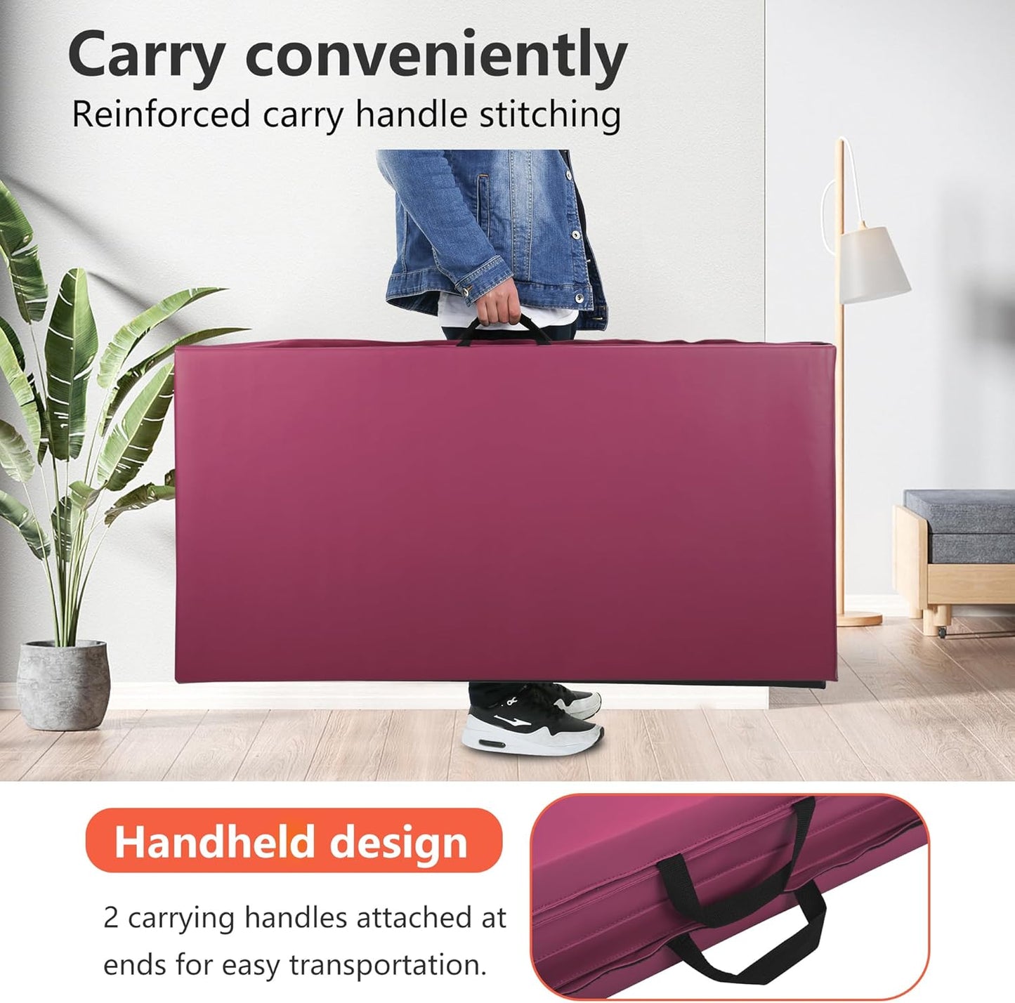 Gymnastics Tumbling Mat Portable Gymnastics Mat Foldable Tumbling Mat 2ft W 6ft L/4ft W 6ft L/4ft W 8ft L/4ft W 10ft Exercise Mat Yoga Mat with Carrying Handles for Yoga Gymnastics