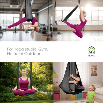 AyuHome Aerial Silks Kit for Home - Premium Yoga Swing for Kids and Adults with 660 lbs Capacity - Versatile Aerial Yoga Hammock for Gymnastics Training