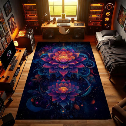 Lotus Mandala Rug, Chakra Meditation Area Rug, Vintage Florals Rugs, Yoga Meditation Rugs, Spiritual Carpet for Living Room, Bedroom, Kitchen, Yoga Room (5' x 8' (Rectangular))