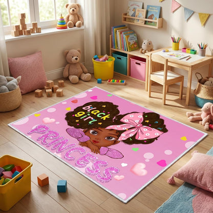 Black Girl Area Rug for Bedroom African American Rugs for Room Princess Carpet Kids Rugs for Bedroom African Girls Carpet for Living Room Teen Girls Yoga Mats, Pink, 4'×5'