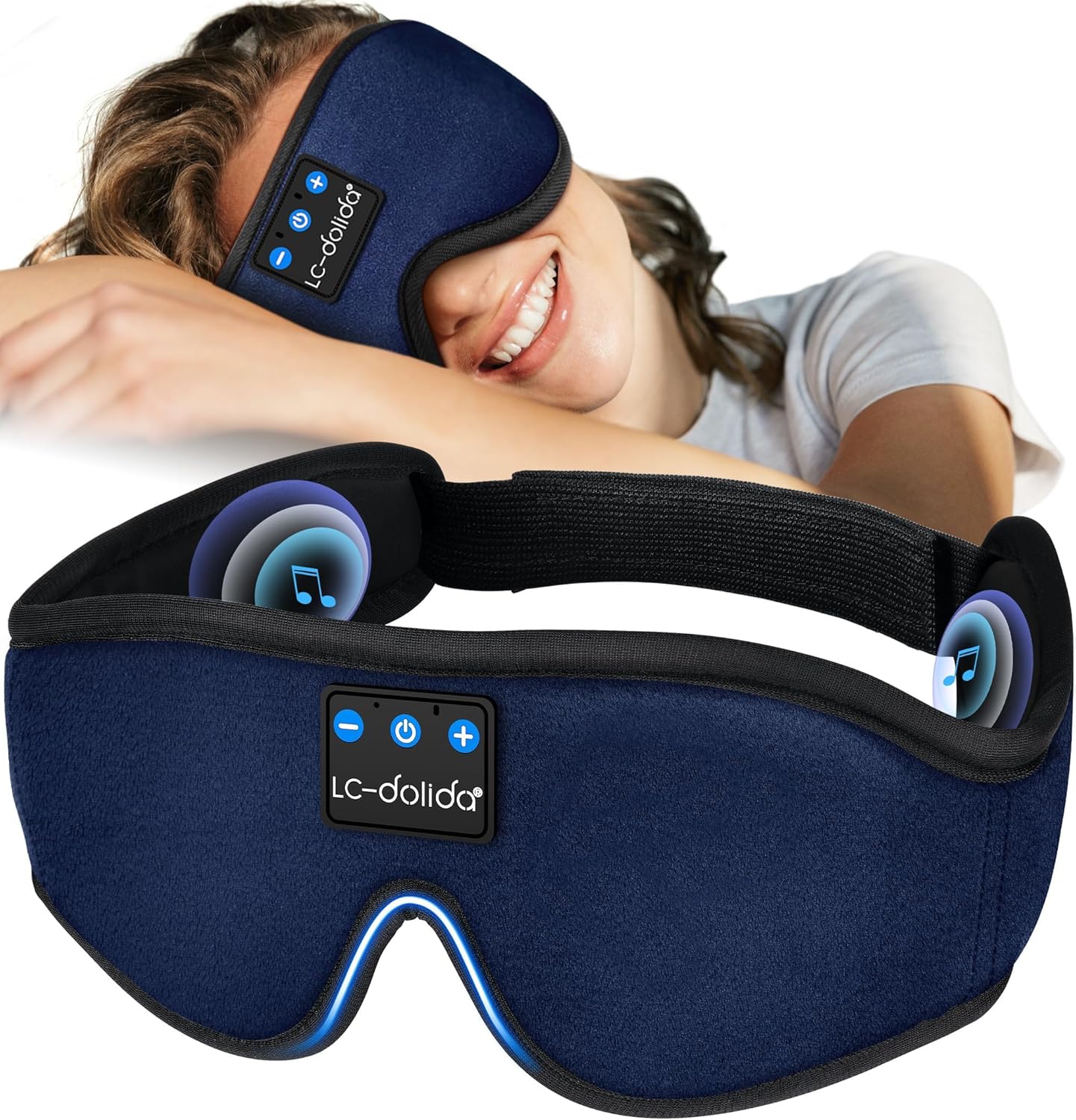 LC-dolida Sleep Headphones, 3D Sleep Mask Bluetooth Wireless Music Eye Mask, Sleeping Headphones for Side Sleepers Sleep Mask with Bluetooth Headphones Ultra-Thin Stereo Speakers Perfect for Sleeping