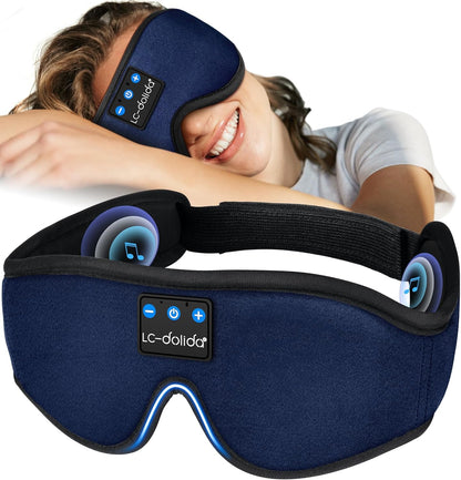 LC-dolida Sleep Headphones, 3D Sleep Mask Bluetooth Wireless Music Eye Mask, Sleeping Headphones for Side Sleepers Sleep Mask with Bluetooth Headphones Ultra-Thin Stereo Speakers Perfect for Sleeping