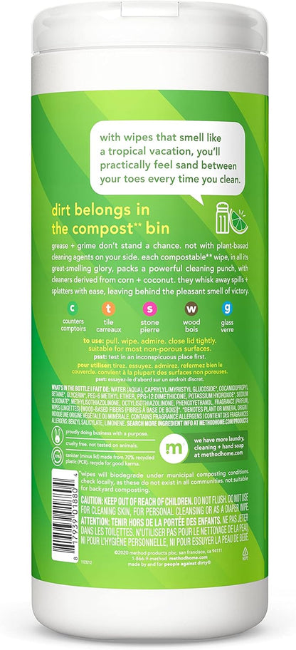 Method All-Purpose Cleaning Wipes, French Lavender, Multi-Surface, Compostable, 70 Count, (Pack of 3)