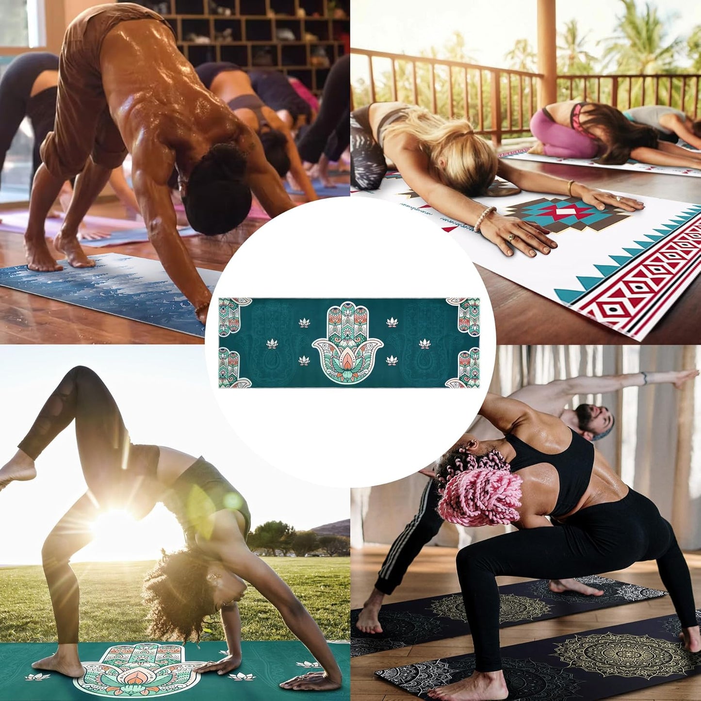 Yoga Mat Towel with Corner Pockets - Microfiber Yoga Towels for Hot Yoga Non Slip Moisture Wicking Sweat Absorbent, Tree of Life Yoga Towel Easy for Travel, Use in Hot Yoga,Bikram,Pilates and Fitness