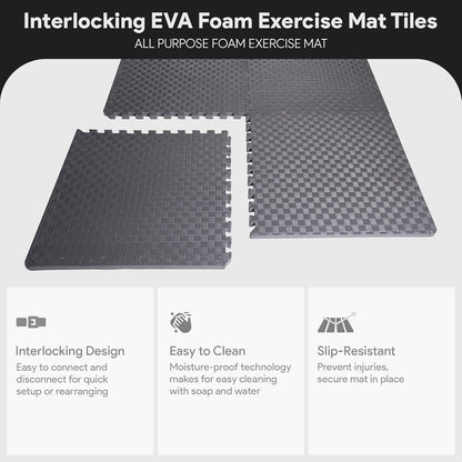 BalanceFrom Puzzle Exercise Mat 1" Thick, EVA Interlocking Foam Floor Tiles for Home Gym, Mat for Home Workout Equipment, Floor Padding for Kids, Black, 24 in x 24 in x 1 in, 24 Sq Ft - 6 Tiles