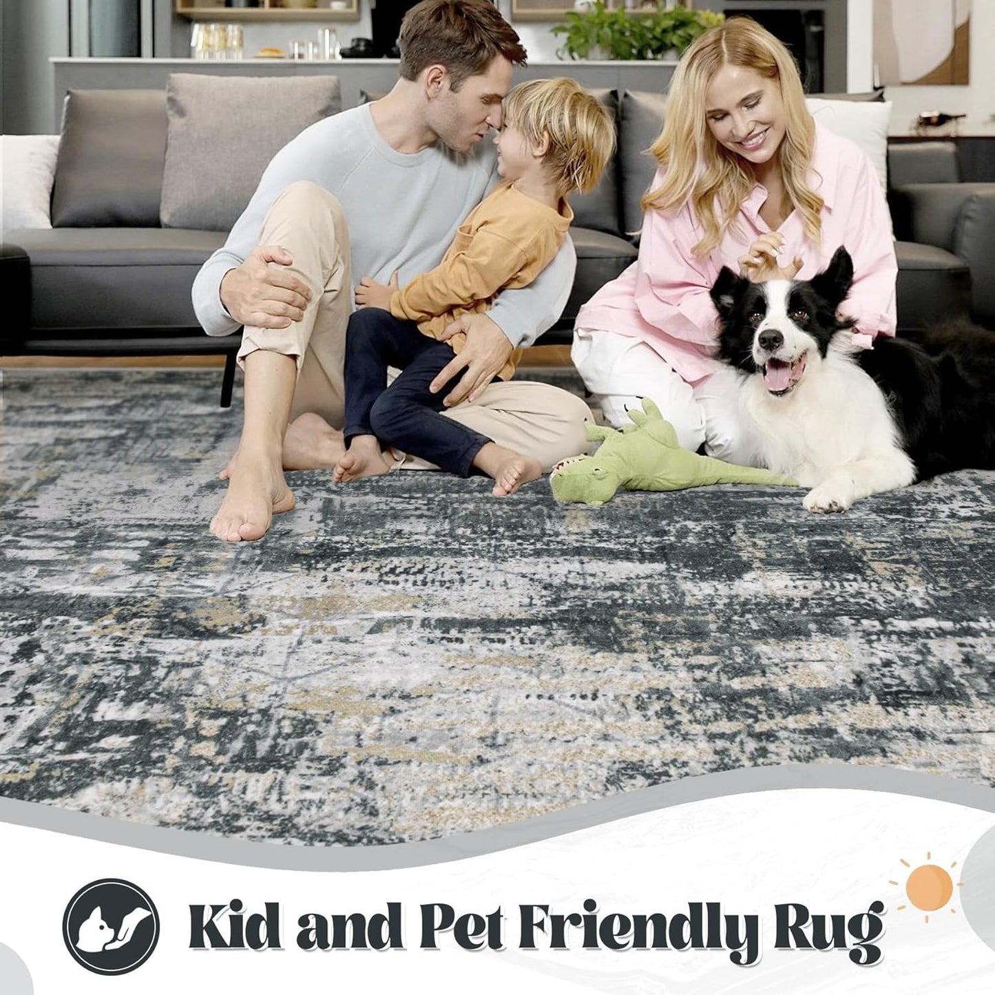 XLUEZ 8x10 Area Rugs for Living Room, Washable Modern Abstract Large Area Rug Neutral Soft Non Slip Kids Rug Stain Resistant Indoor Carpet for Bedroom Nursery Dining Children's Room(Blue, 8'x10')