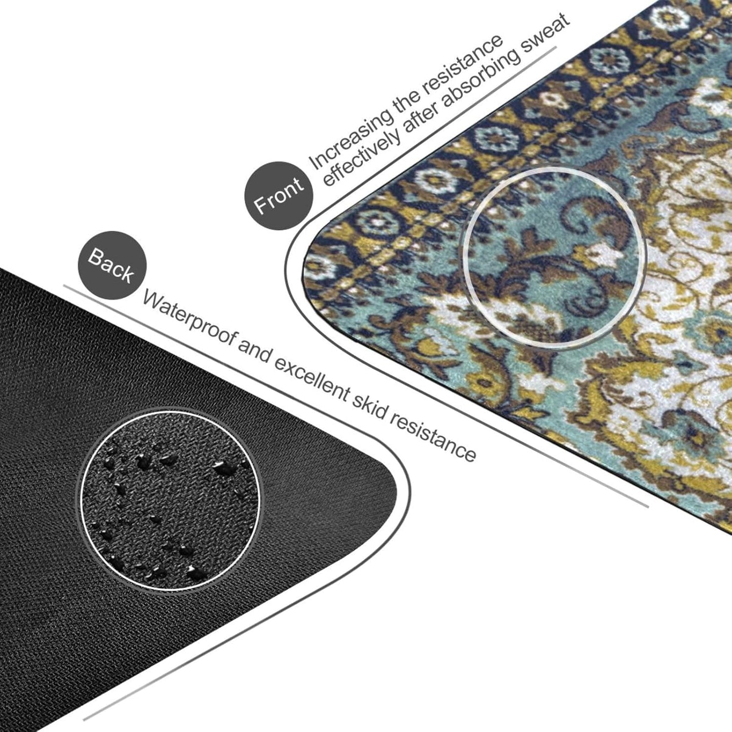 YETTASBIN Persian Carpet Texture Yoga Mat for Women Men, Non Slip Exercise Mat Portable Travel Workout Mat with Storage Bag for Home Yoga, Pilates, Fitness 71x 26 Inch