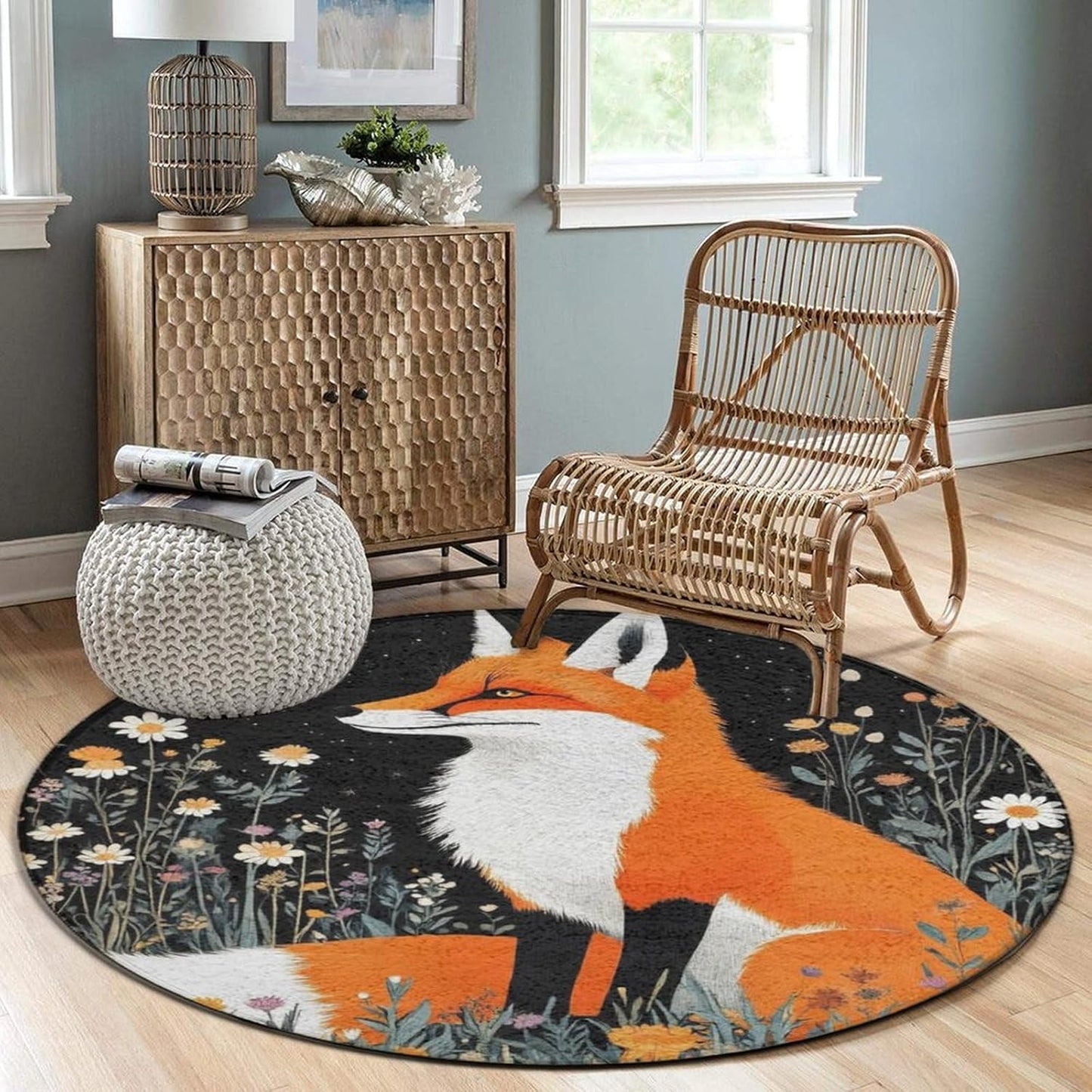 Large Home Decor Mat, Soft Round Yoga Carpet, Non Slip Machine Washable Home Office Circle Rug Gothic Witchy Sun Moon Mushroom Moth
