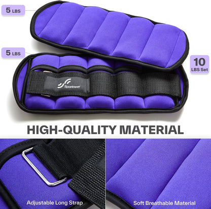 Sportneer Adjustable Ankle Weights Set - 1 Pair (2-10 lbs) Removable Sandbags for Women & Men, Comfortable Neoprene Leg Weights for Walking, Running, Pilates, Yoga, Home Workout & Physical Therapy