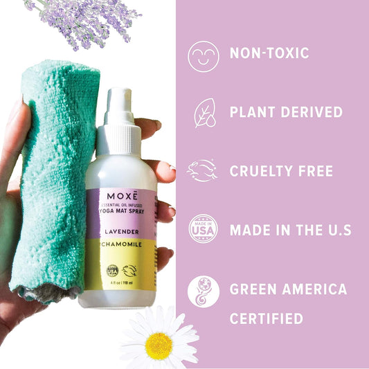 MOXE Yoga Mat Cleaner, Green America Certified, Rosemary and Lemon Essential Oils, Safe for All Mats and Exercise Equipment, 4 Oz (1 Pack)