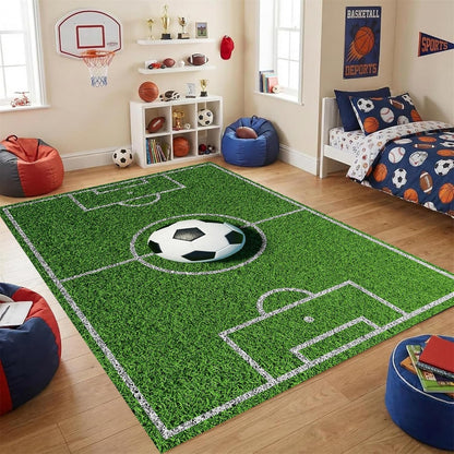 Sports Field Area Rug,5x7ft, Soccer Field Chalked Blackboard Football Stadium Board Painted Non-Slip Soft Carpet Floor Mat Indoor Living Room Bedroom Rugs Yoga Mat Home Decor