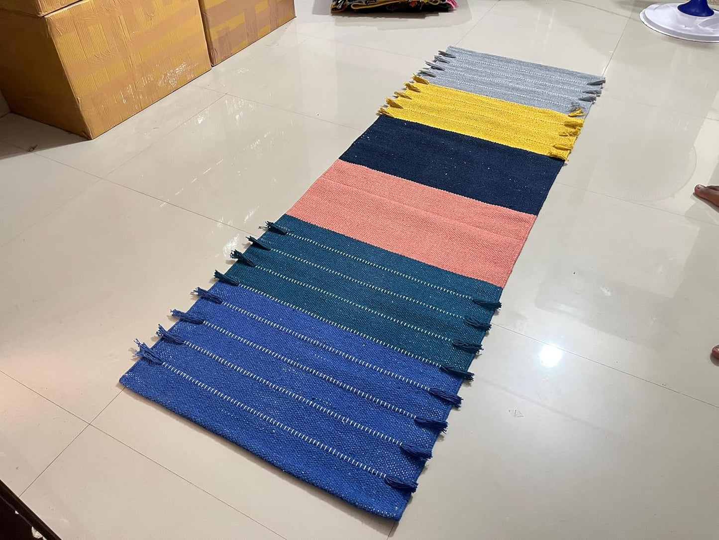 Payal Rugs Cotton Yoga Mat - Eco-Friendly Hand-Woven Rug - Non Slip & Thick (24”x72”x5mm) for Yoga Everyday Fitness at Home - Comfortable Extra-Long