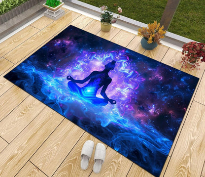 Chakra Round Area Rug, Non-Slip Meditation & Yoga Carpet for Living Room, Meditation Round Area Rugs, Modern Circular Bedroom Rug 57