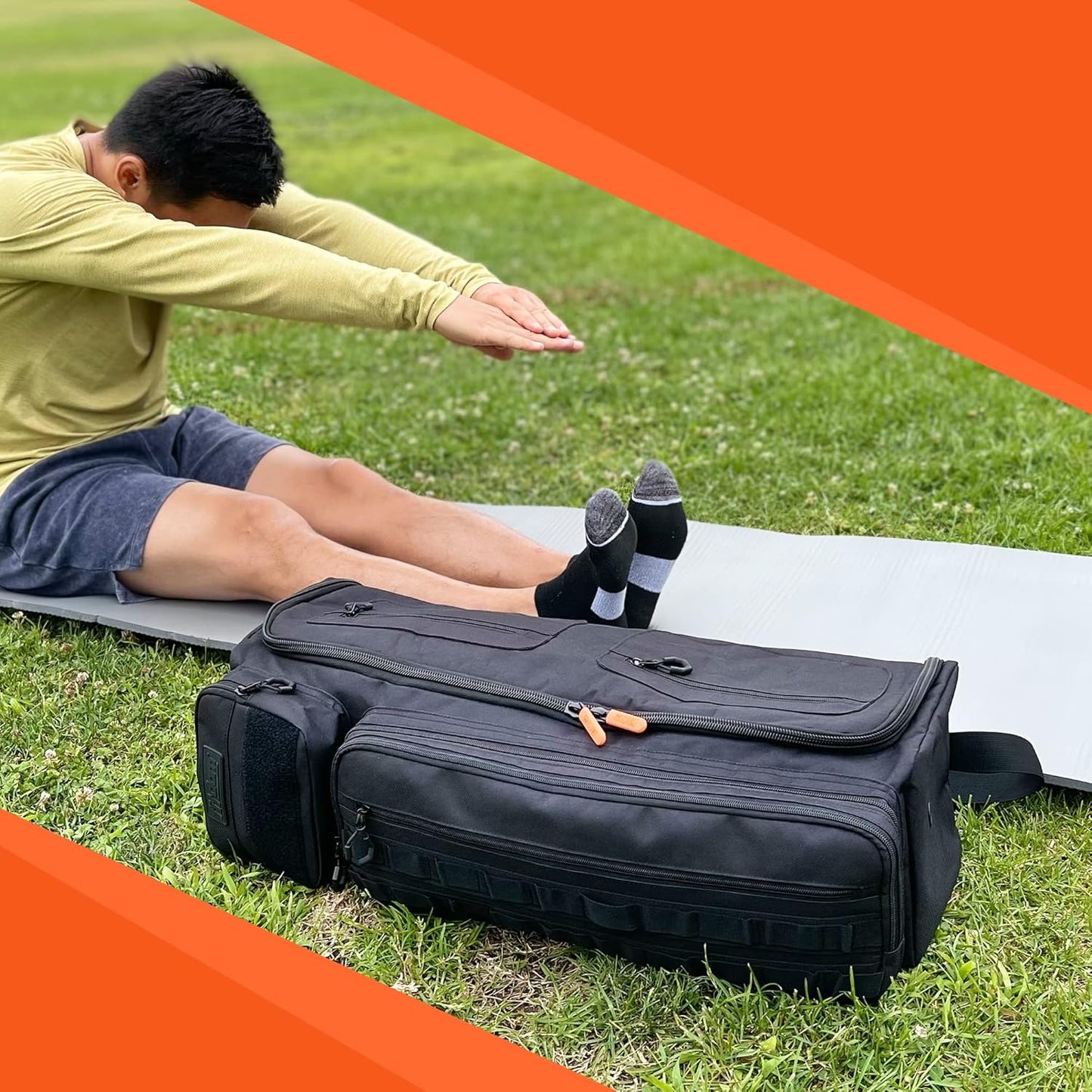 Fitdom Tactical Inspired Yoga Bag for Adult Men. Heavy Duty Yoga Bags and Carriers Fits All Your Stuff. Yoga Mat Bag with Expandable Compartment for 2 Yoga Blocks & Multiple Pockets - Yoga Mat Carrier