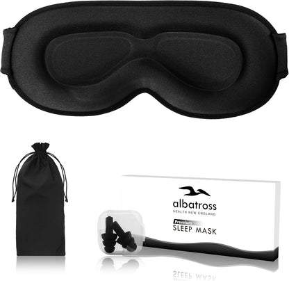 Sleep Eye Mask for Men Women, Sleeping Mask for Side Sleeper, Travel Blackout Night Blindfold Eye Shade Cover with Adjustable Strap (Black)