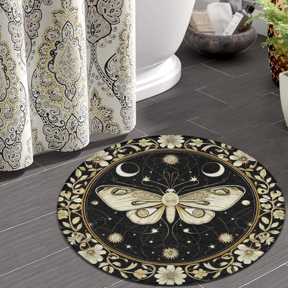 Large Home Decor Mat, Soft Round Yoga Carpet, Non Slip Machine Washable Home Office Circle Rug Gothic Witchy Sun Moon Mushroom Moth