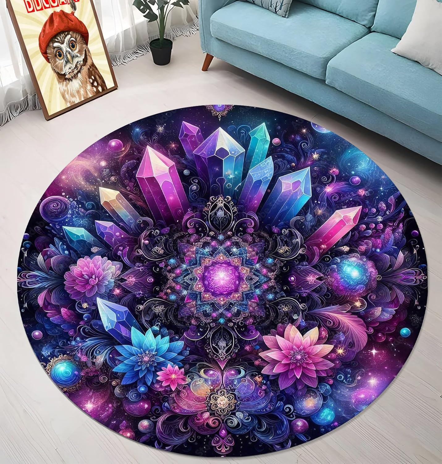 Chakra Round Area Rug, Non-Slip Meditation & Yoga Carpet for Living Room, Meditation Round Area Rugs, Modern Circular Bedroom Rug 57