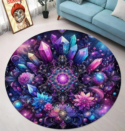 Chakra Round Area Rug, Non-Slip Meditation & Yoga Carpet for Living Room, Meditation Round Area Rugs, Modern Circular Bedroom Rug 57