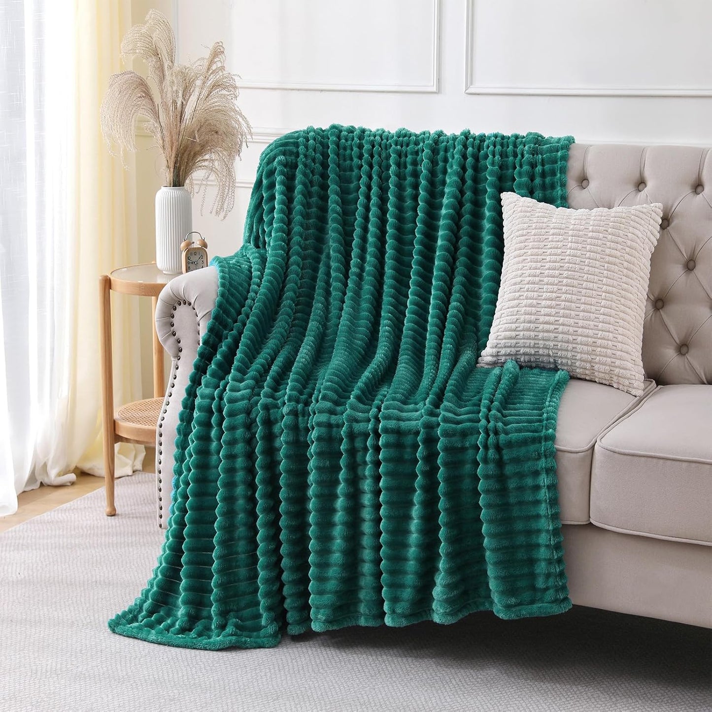Khaki Throw Blanket for Couch Sofa 50x60 inches Striped Fleece Blankets Room Home Decor Lightweight Plush Soft Cozy Gifts for Women Mom Girls