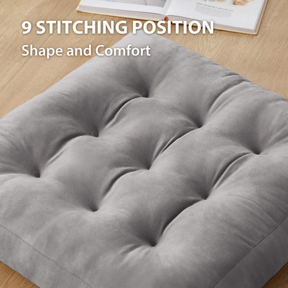 Meditation Floor Pillow Set of 1, Square Large Pillows Seating for Adults, Meditation Cushion Pillow,Tufted Corduroy Cushion for Tatami Living Room or Yoga, Light Gray, 22x22 Inch