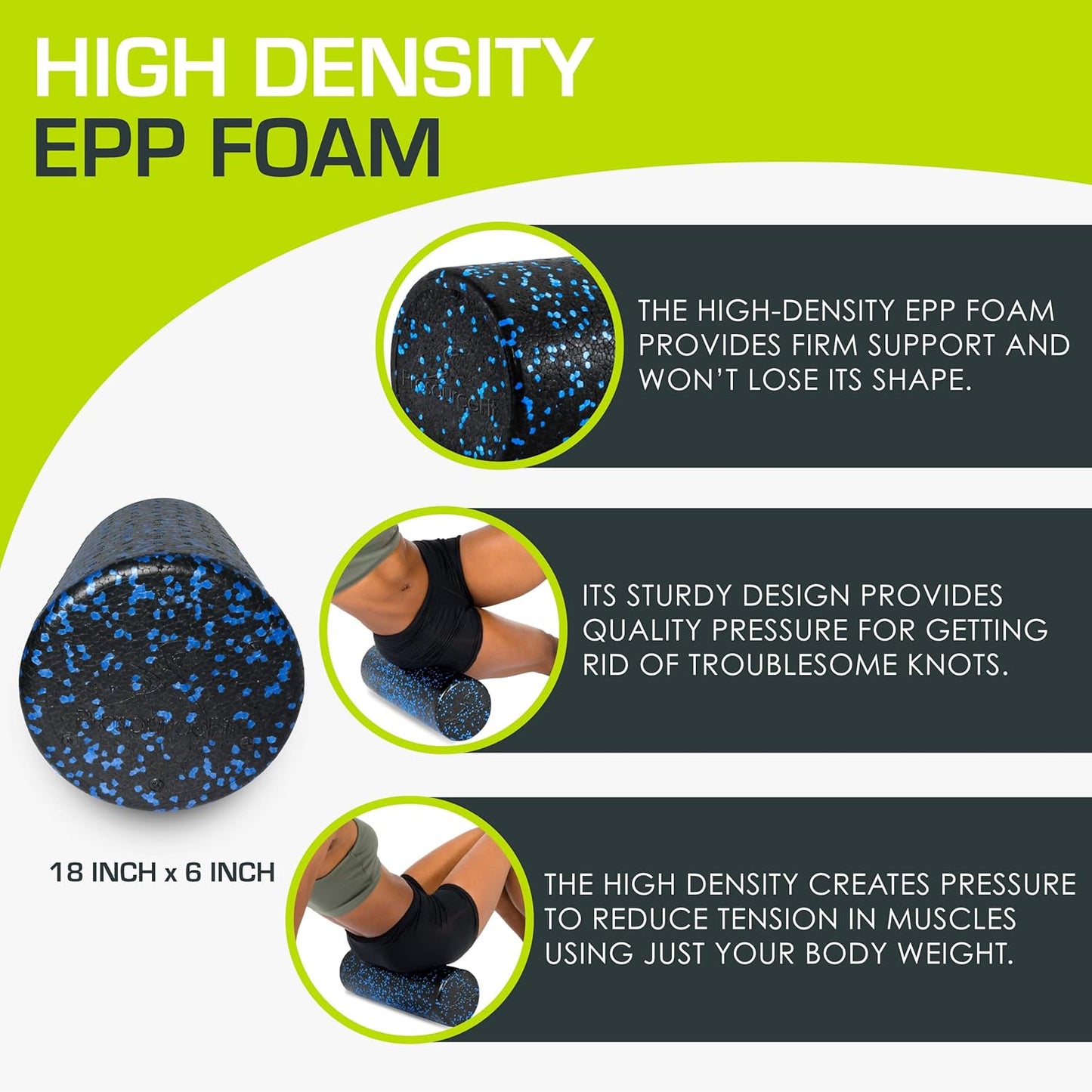 ProsourceFit High Density Foam Rollers 12 - inches long, Firm Full Body Athletic Massage Tool for Back Stretching, Yoga, Pilates, Post Workout Muscle Recuperation, Black