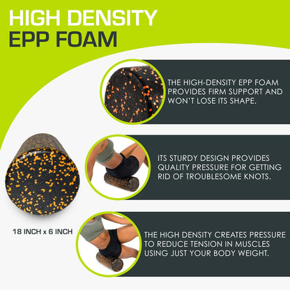 ProsourceFit High Density Foam Rollers 12 - inches long, Firm Full Body Athletic Massage Tool for Back Stretching, Yoga, Pilates, Post Workout Muscle Recuperation, Black