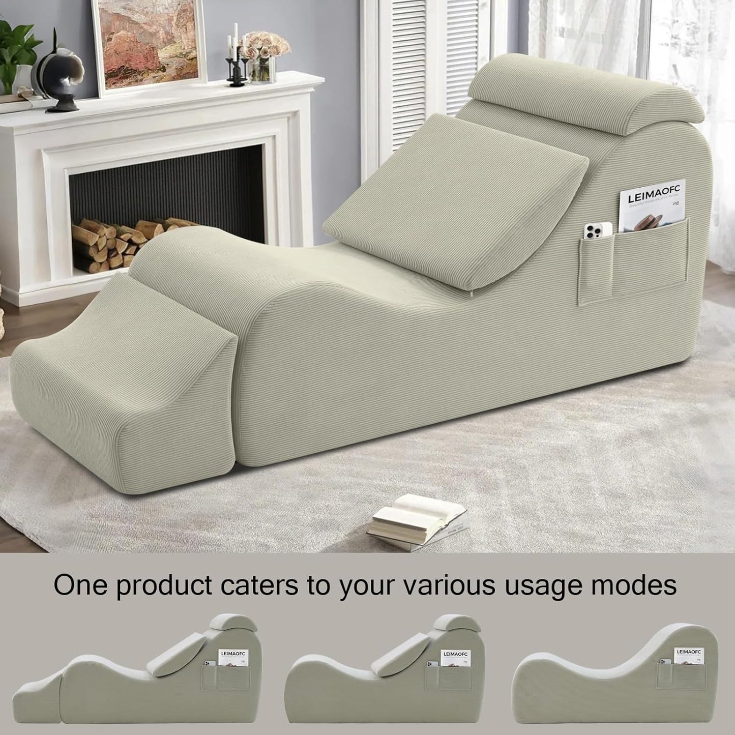 Yoga Chairs for Adults, Ergonomic Chaise Lounge Chair Indoor with Side Pocket, Lumbar Pillow, Ottoman, Yoga Chair Perfect for Stretching, Relaxation, Exercise, Used in Bedroom, Living Room (Blue)