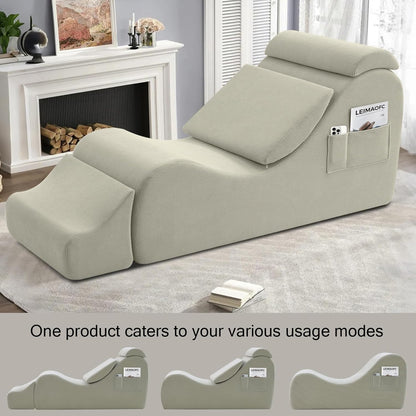 Yoga Chairs for Adults, Ergonomic Chaise Lounge Chair Indoor with Side Pocket, Lumbar Pillow, Ottoman, Yoga Chair Perfect for Stretching, Relaxation, Exercise, Used in Bedroom, Living Room (Blue)