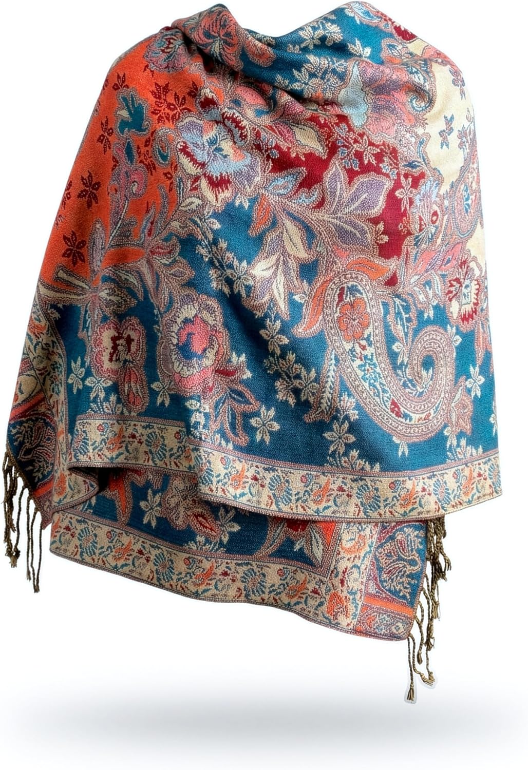Achillea Reversible Paisley Pashmina Rave Scarf – Exotic Indian Shawls and Wraps for Evening Dresses, Festivals, All Seasons - Colors A