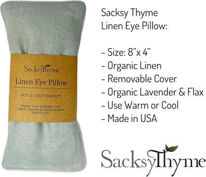 Sacksy Thyme Organic Linen Eye Pillow - Lavender & Flaxseed for Relaxation, Yoga, Stress Relief - Microwavable Heating Pad & Cool Compress - Made in USA - Gifts for Meditation