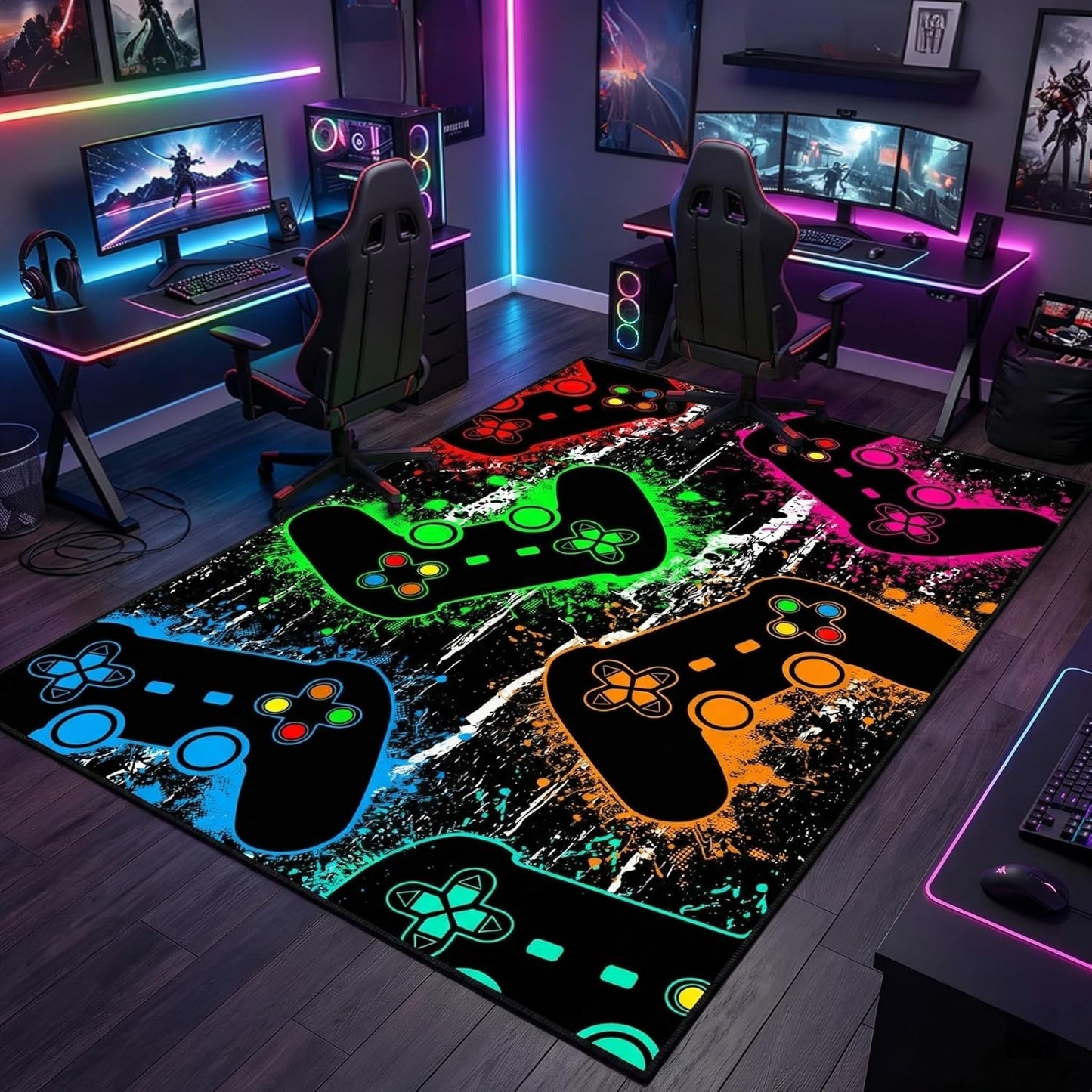 Game Controller Rugs for Bedroom Boys Living Room Gamer Gamepad Red Carpets Floor Mat Player Indoor Mats Gaming Art Design Home Decor Crystal Doormat Yoga Mats 3'x5'