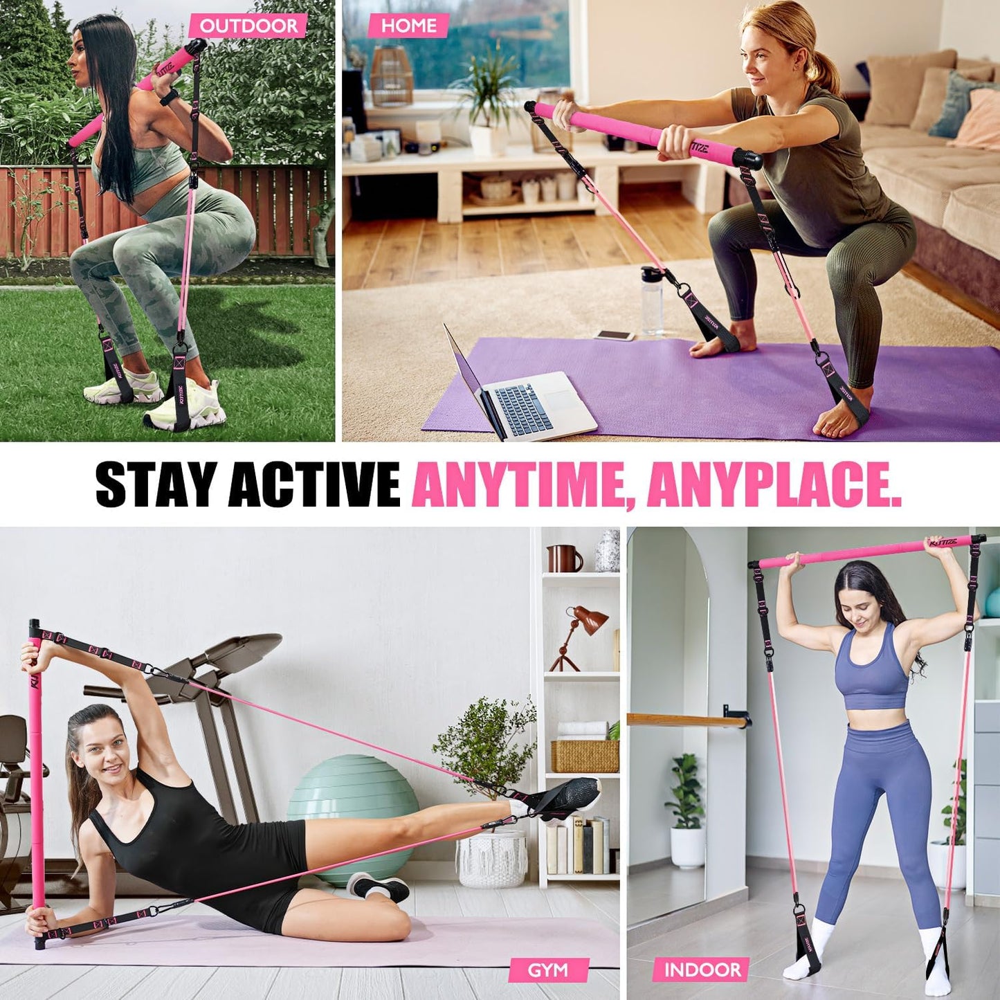 KUTIZE Pilates Bar Kit with Resistance Bands, Pilates Equipment, Multifunctional Pilates Bar for Women & Men, Pilates kit for Hip, Back, Arm, Full-Body Workouts, Home Gym Strength Training Equipment