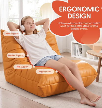 Hobestluk Giant Bean Bag Chair Lazy Floor Sofa, Memory Foam Fireside Sofa for Adults, Big Beanbag Faux Leather Armless Chair for Living Room Bedroom Dorm Office (Brown, Single)