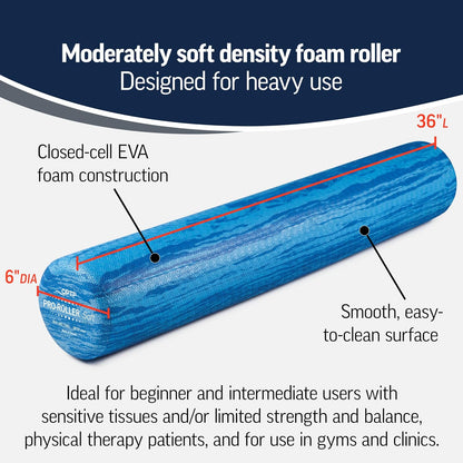 OPTP PRO-Roller Soft Density Foam Roller – Low Density Soft Foam Roller for Physical Therapy, Pilates, Yoga Foam Roll Exercises, and Muscle Recovery - Blue 18" x 6"