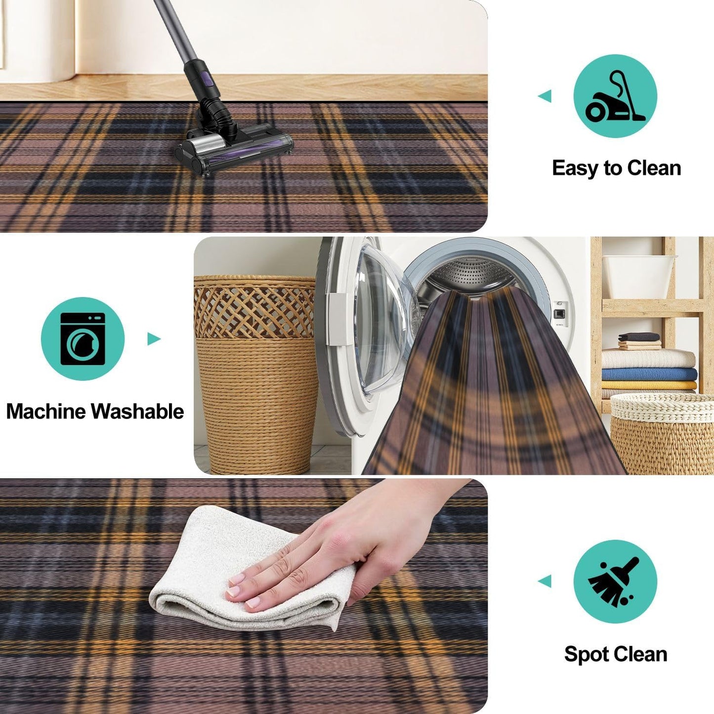 Runner Rug Washable 2x6 White Navy Blue Green Tartan Plaid Scottish Texture from Tartan Plaid Non-Slip Hallway Area Rug Indoor Outdoor Home Decor for Entryway Bathroom Kitchen Carpet Yoga Floor Mat