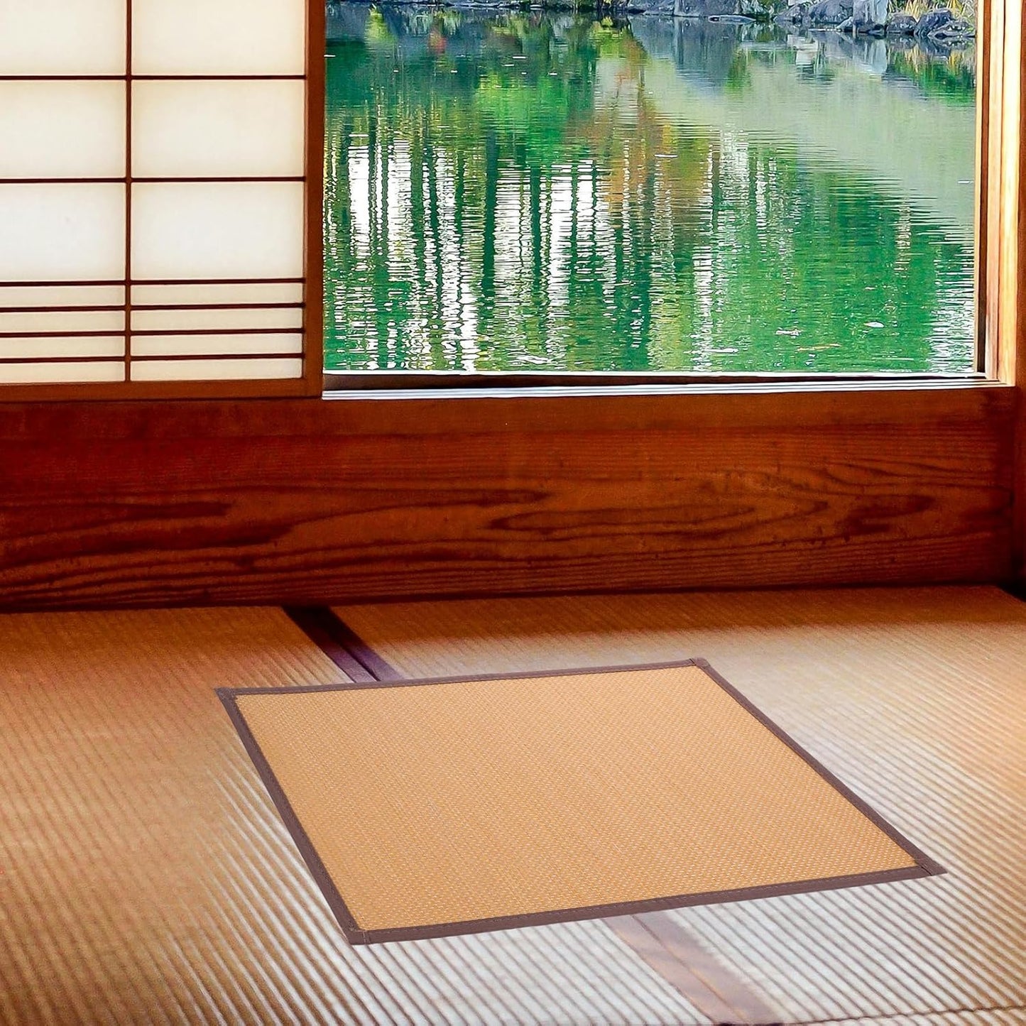 Beavorty Bamboo Rug Woven Straw Seat Cushion Japanese Style Rattan Futon Sitting Pad Tatami Floor Pillow for Zen Garden Yoga Practice or Meditation Light Brown Japanese Tatami Mat