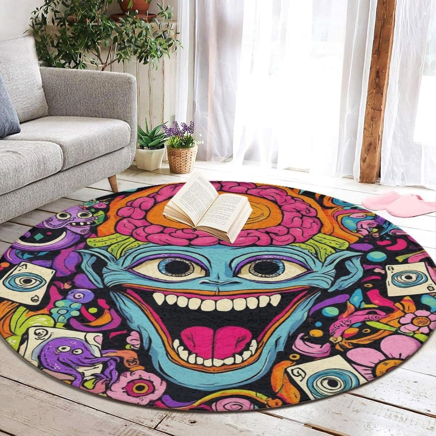Home Decor Non Slip Kitchen Office Circle Rug, Machine Washable Modern Round Area Rug, Room Sofa Yoga Soft Round Carpet Purple Galaxy Trippy Space Astronaut Art, 36inch