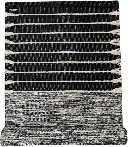 Indian Handmade100 % Organic Anti Skid Multi Colour Cotton Yoga Mat - Eco-Friendly Hand-Woven Rug - Non-Slip & Thick (24”x72”x5mm) for Hot yoga & Everyday Fitness at Home - Comfortable & Foldable Extra-Long Mat