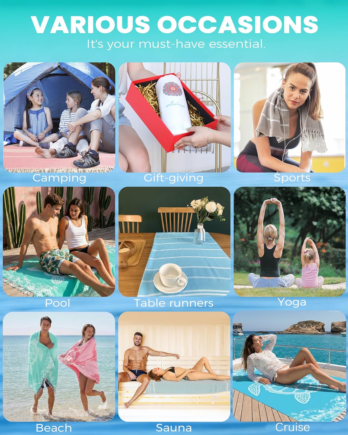 Turkish Beach Towels Vacation Essentials Yoga Blanket Pool Workout Towel Oversized Sand Free Quick Dry Lightweight Meditation Supplies Mat Cover Surf Boat River Float Accessories Gym Excise Stuff